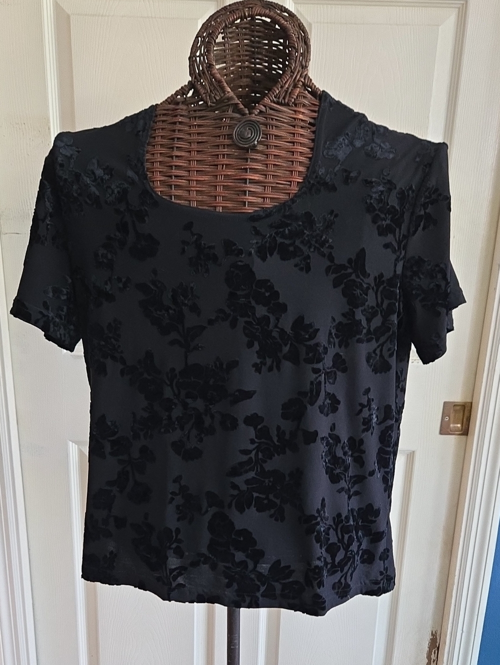 Impressions Black Velvet Floral Short Sleeve Tee